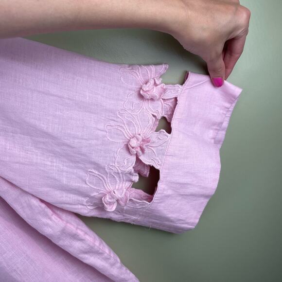 Charter Club linen light pink cutout sleeve tunic blouse - Picture 3 of 6